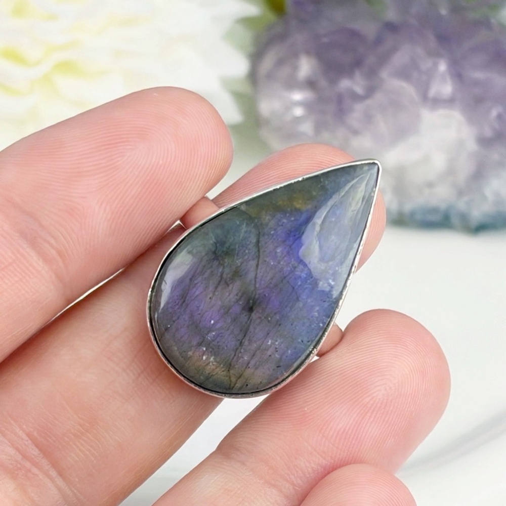 Purple Labradorite Ring Size 8 Pure Sterling Silver 925 Colorful Contemporary